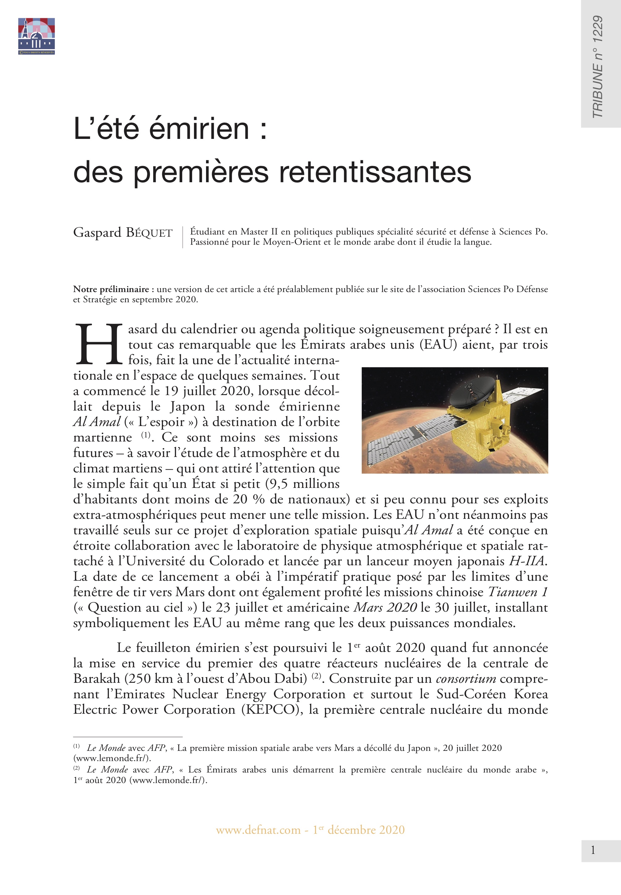 L’été émirien : des premières retentissantes (T 1229)
